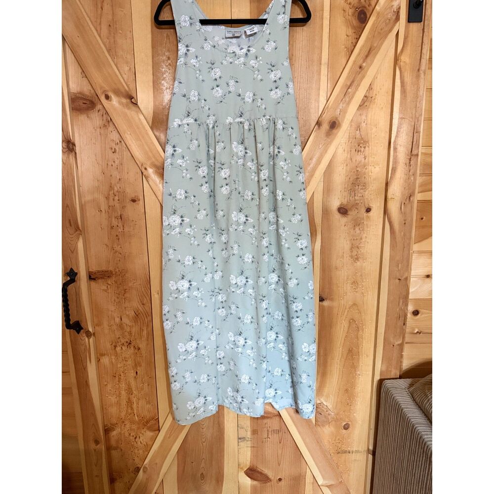 Vintage 90s Kathy Ireland Green Floral Maternity Dress Boho Cottagecore L